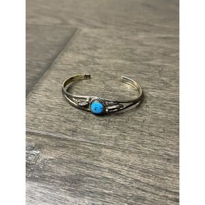 Native American Turquoise Sterling Silver Cuff Bracelet Signed RB